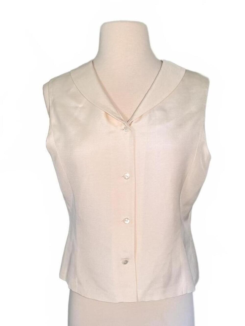 Vintage Sleeveless Silk and Wool Blend Button-Up Top